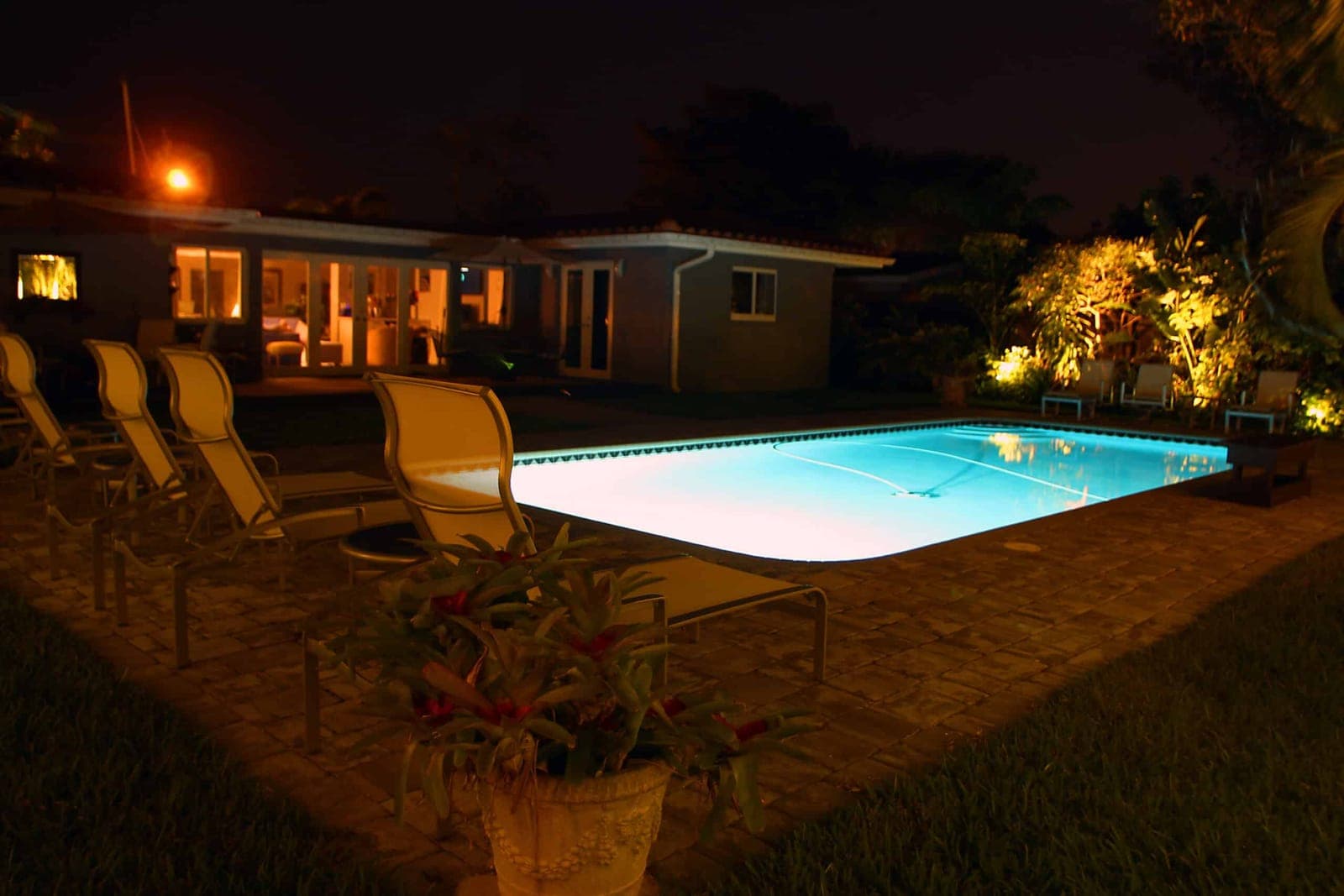 921 NE 27th Avenue - Pool, looking southeast, night